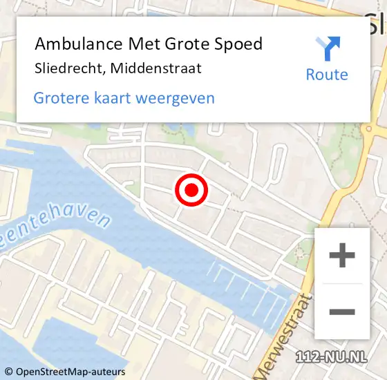 Locatie op kaart van de 112 melding: Ambulance Met Grote Spoed Naar Sliedrecht, Middenstraat op 29 maart 2017 15:32