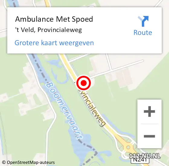 Locatie op kaart van de 112 melding: Ambulance Met Spoed Naar 't Veld, Provincialeweg op 29 maart 2017 16:12