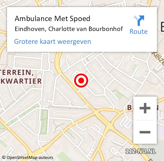 Locatie op kaart van de 112 melding: Ambulance Met Spoed Naar Eindhoven, Charlotte Van Bourbonhof op 29 maart 2017 16:57