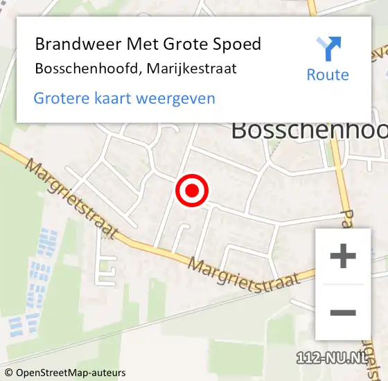 Locatie op kaart van de 112 melding: Brandweer Met Grote Spoed Naar Bosschenhoofd, Marijkestraat op 29 maart 2017 18:19