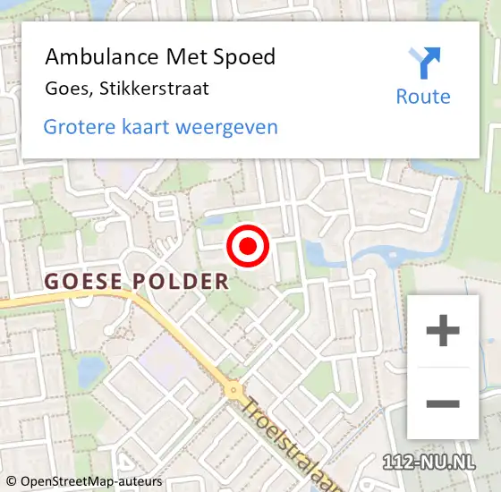 Locatie op kaart van de 112 melding: Ambulance Met Spoed Naar Goes, Stikkerstraat op 29 maart 2017 18:35