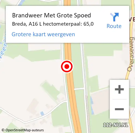 Locatie op kaart van de 112 melding: Brandweer Met Grote Spoed Naar Breda, A16 L hectometerpaal: 65,0 op 29 maart 2017 20:57
