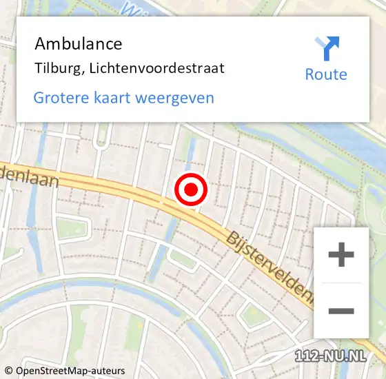 Locatie op kaart van de 112 melding: Ambulance Tilburg, Lichtenvoordestraat op 29 maart 2017 21:11