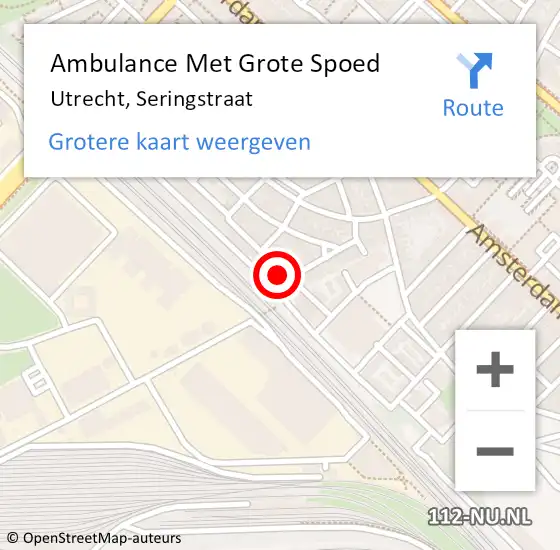 Locatie op kaart van de 112 melding: Ambulance Met Grote Spoed Naar Utrecht, Seringstraat op 29 maart 2017 21:17
