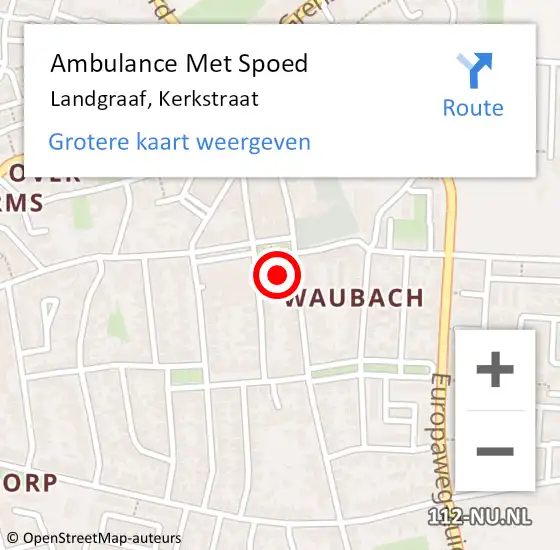 Locatie op kaart van de 112 melding: Ambulance Met Spoed Naar Landgraaf, Kerkstraat op 29 maart 2017 23:51