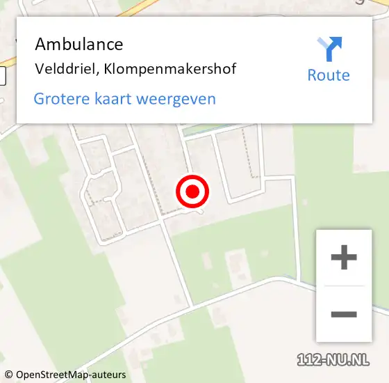 Locatie op kaart van de 112 melding: Ambulance Velddriel, Klompenmakershof op 30 maart 2017 00:35