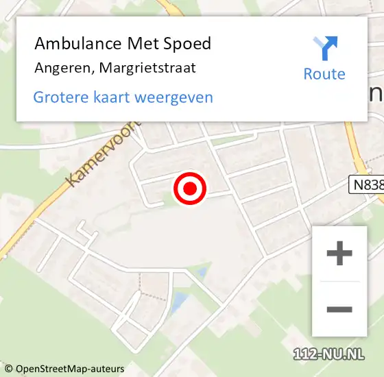 Locatie op kaart van de 112 melding: Ambulance Met Spoed Naar Angeren, Margrietstraat op 30 maart 2017 01:06