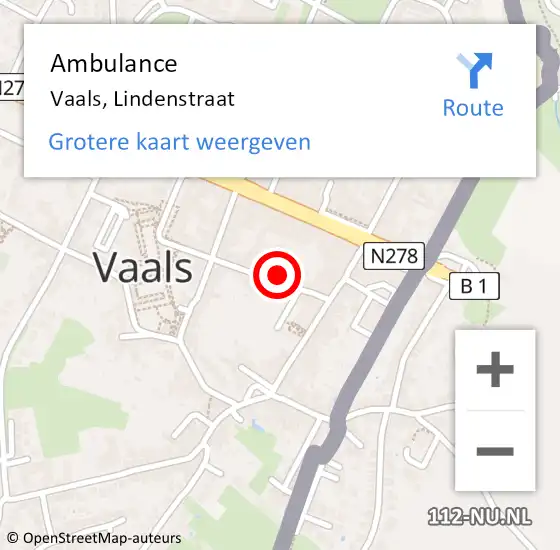 Locatie op kaart van de 112 melding: Ambulance Vaals, Lindenstraat op 15 januari 2014 14:46