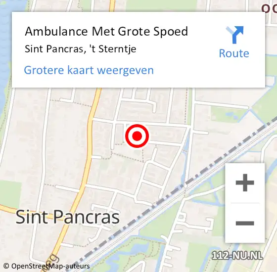 Locatie op kaart van de 112 melding: Ambulance Met Grote Spoed Naar Sint Pancras, 't Sterntje op 30 maart 2017 07:30