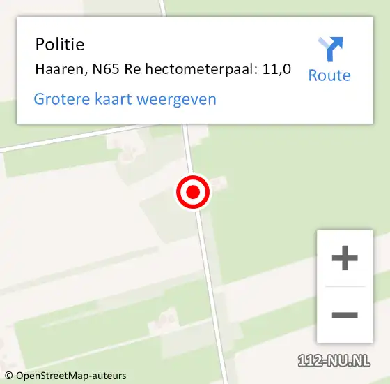 Locatie op kaart van de 112 melding: Politie Haaren, N65 Re hectometerpaal: 11,0 op 30 maart 2017 07:52