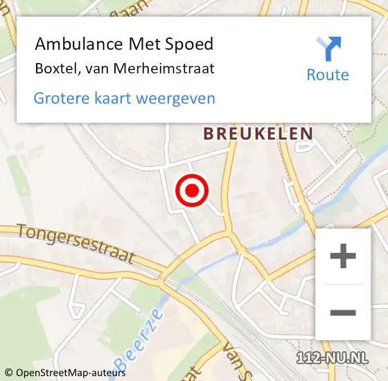 Locatie op kaart van de 112 melding: Ambulance Met Spoed Naar Boxtel, van Merheimstraat op 30 maart 2017 08:19