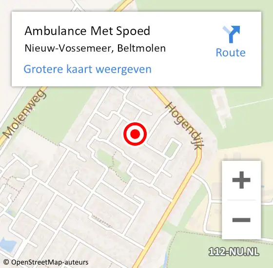 Locatie op kaart van de 112 melding: Ambulance Met Spoed Naar Nieuw-Vossemeer, Beltmolen op 30 maart 2017 11:31