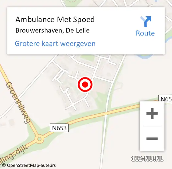 Locatie op kaart van de 112 melding: Ambulance Met Spoed Naar Brouwershaven, De Lelie op 30 maart 2017 11:36