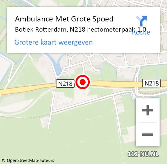 Locatie op kaart van de 112 melding: Ambulance Met Grote Spoed Naar Botlek Rotterdam, N218 hectometerpaal: 1,0 op 30 maart 2017 14:17