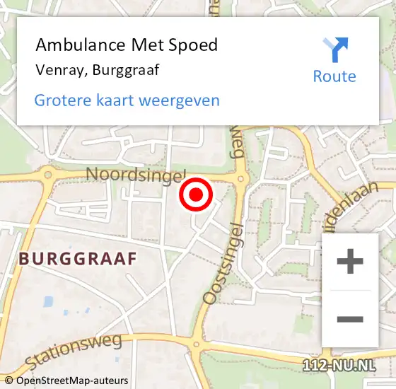 Locatie op kaart van de 112 melding: Ambulance Met Spoed Naar Venray, Burggraaf op 30 maart 2017 15:13