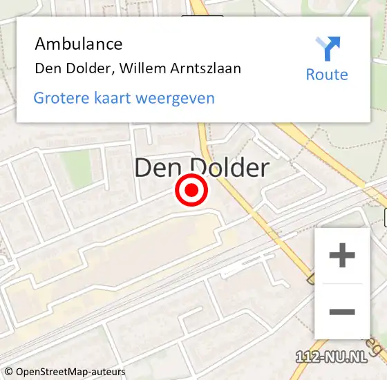 Locatie op kaart van de 112 melding: Ambulance Den Dolder, Willem Arntszlaan op 30 maart 2017 15:32