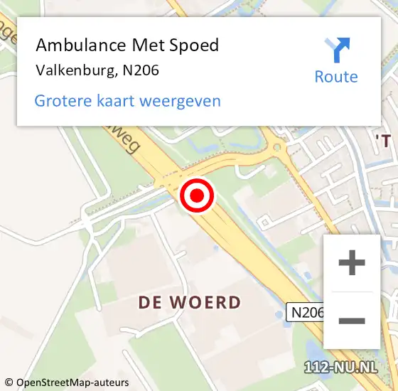 Locatie op kaart van de 112 melding: Ambulance Met Spoed Naar Valkenburg, N206 op 30 maart 2017 15:53
