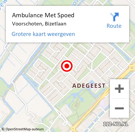 Locatie op kaart van de 112 melding: Ambulance Met Spoed Naar Voorschoten, Bizetlaan op 30 maart 2017 17:19