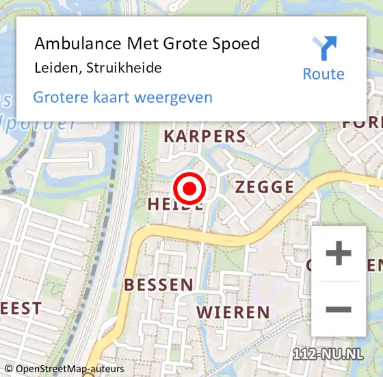 Locatie op kaart van de 112 melding: Ambulance Met Grote Spoed Naar Leiden, Struikheide op 30 maart 2017 17:54