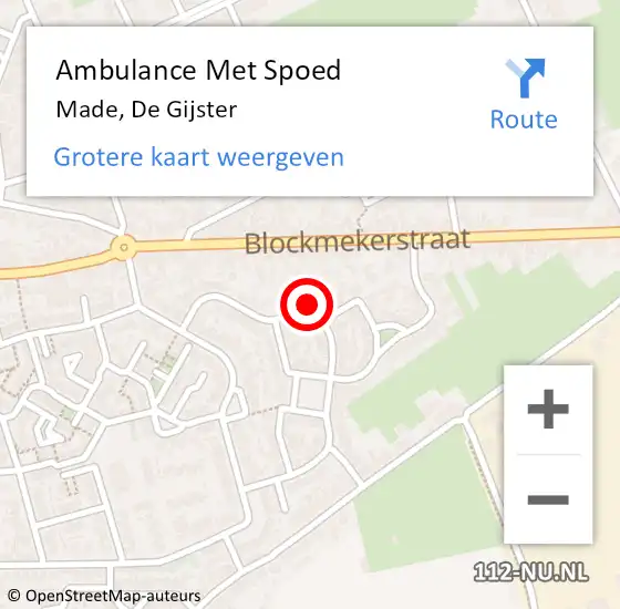 Locatie op kaart van de 112 melding: Ambulance Met Spoed Naar Made, De Gijster op 30 maart 2017 18:19