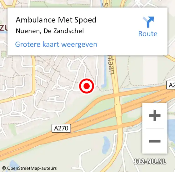 Locatie op kaart van de 112 melding: Ambulance Met Spoed Naar Nuenen, De Zandschel op 31 maart 2017 01:27