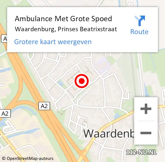 Locatie op kaart van de 112 melding: Ambulance Met Grote Spoed Naar Waardenburg, Prinses Beatrixstraat op 31 maart 2017 07:17