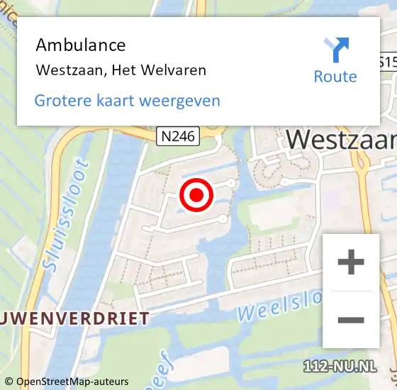 Locatie op kaart van de 112 melding: Ambulance Westzaan, Het Welvaren op 31 maart 2017 09:10