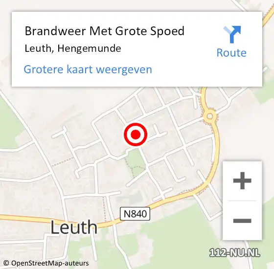 Locatie op kaart van de 112 melding: Brandweer Met Grote Spoed Naar Leuth, Hengemunde op 31 maart 2017 12:34