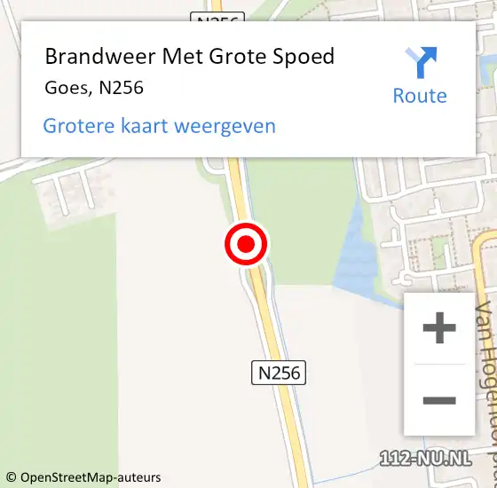 Locatie op kaart van de 112 melding: Brandweer Met Grote Spoed Naar Goes, N256 op 31 maart 2017 17:14