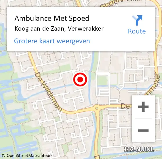 Locatie op kaart van de 112 melding: Ambulance Met Spoed Naar Koog aan de Zaan, Verwerakker op 31 maart 2017 22:17