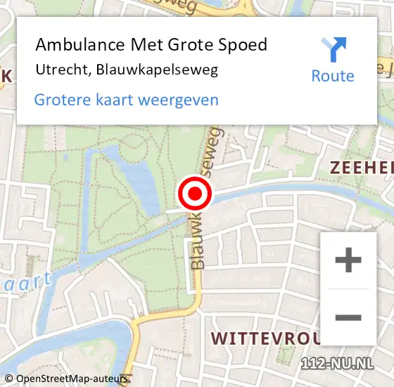 Locatie op kaart van de 112 melding: Ambulance Met Grote Spoed Naar Utrecht, Blauwkapelseweg op 1 april 2017 00:15