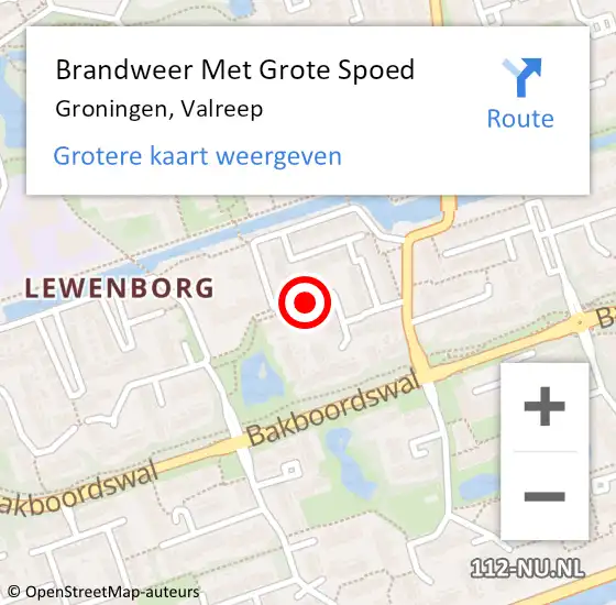 Locatie op kaart van de 112 melding: Brandweer Met Grote Spoed Naar Groningen, Valreep op 1 april 2017 00:43