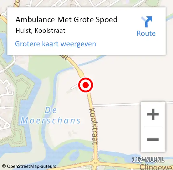 Locatie op kaart van de 112 melding: Ambulance Met Grote Spoed Naar Hulst, Koolstraat op 1 april 2017 01:29