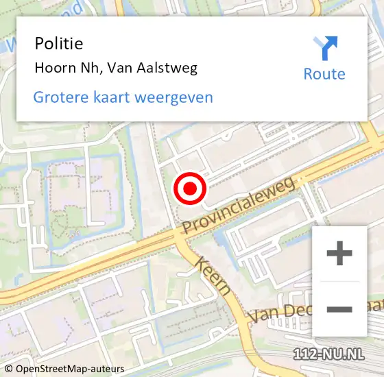 Locatie op kaart van de 112 melding: Politie Hoorn Nh, Van Aalstweg op 1 april 2017 01:34