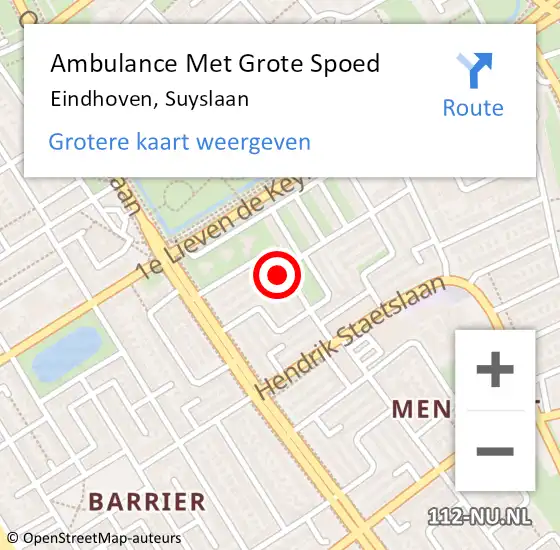 Locatie op kaart van de 112 melding: Ambulance Met Grote Spoed Naar Eindhoven, Suyslaan op 1 april 2017 04:33