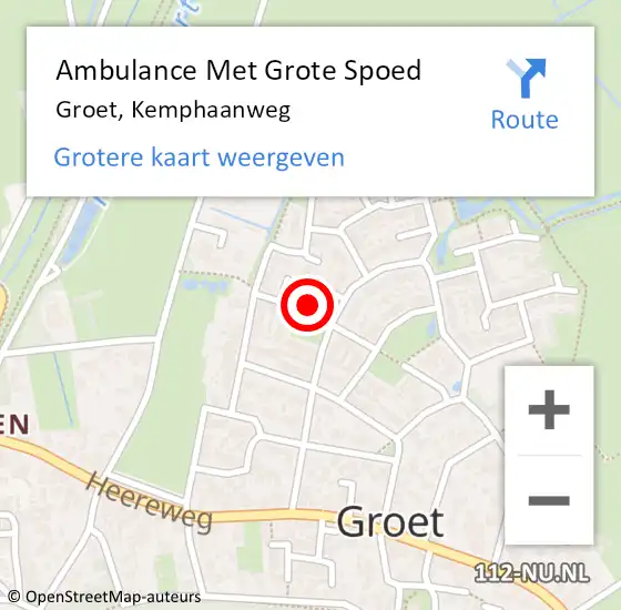 Locatie op kaart van de 112 melding: Ambulance Met Grote Spoed Naar Groet, Kemphaanweg op 1 april 2017 09:10