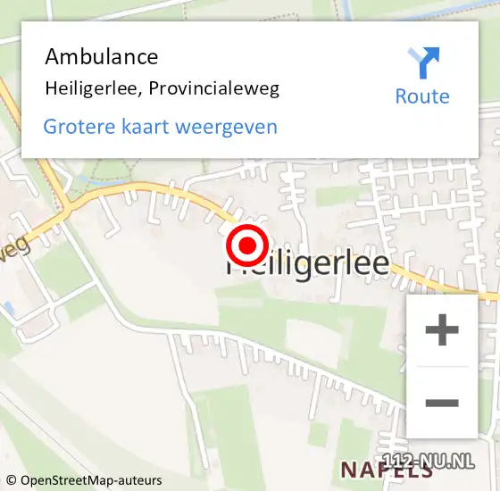 Locatie op kaart van de 112 melding: Ambulance Heiligerlee, Provincialeweg op 15 januari 2014 18:57