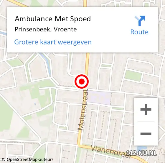 Locatie op kaart van de 112 melding: Ambulance Met Spoed Naar Prinsenbeek, Vroente op 1 april 2017 12:04