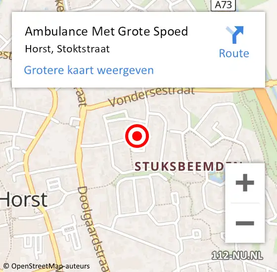 Locatie op kaart van de 112 melding: Ambulance Met Grote Spoed Naar Horst, Stoktstraat op 1 april 2017 12:20