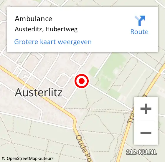 Locatie op kaart van de 112 melding: Ambulance Austerlitz, Hubertweg op 1 april 2017 15:11