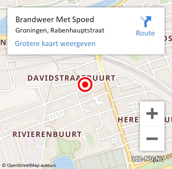 Locatie op kaart van de 112 melding: Brandweer Met Spoed Naar Groningen, Rabenhauptstraat op 1 april 2017 15:12