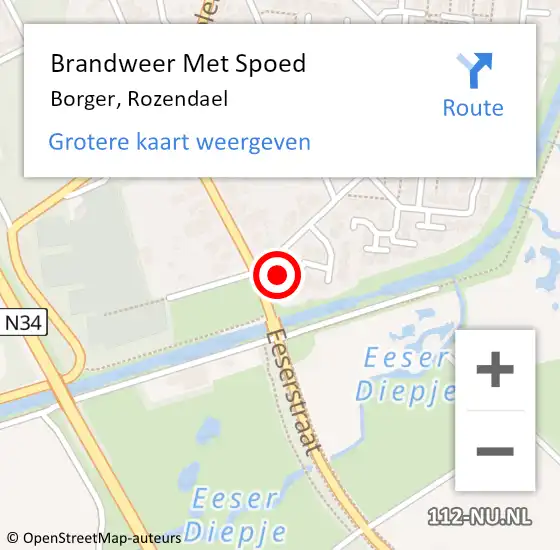 Locatie op kaart van de 112 melding: Brandweer Met Spoed Naar Borger, Rozendael op 1 april 2017 16:21