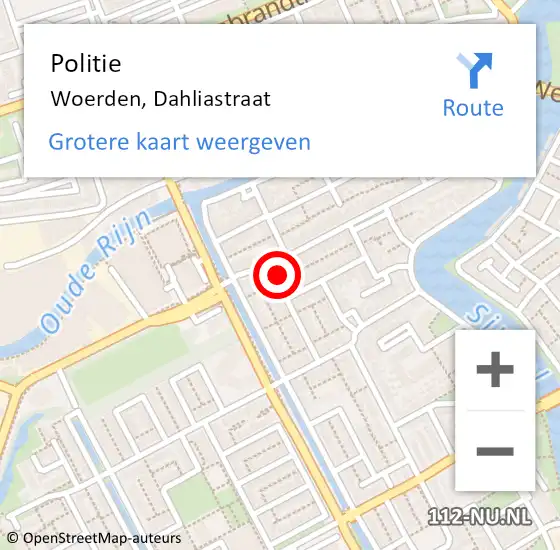 Locatie op kaart van de 112 melding: Politie Woerden, Dahliastraat op 1 april 2017 16:39