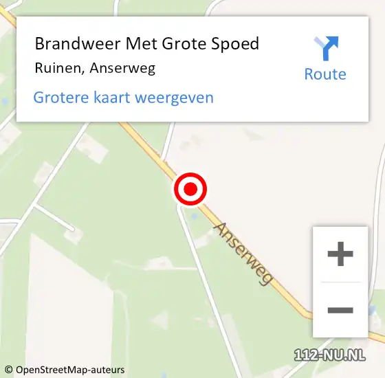 Locatie op kaart van de 112 melding: Brandweer Met Grote Spoed Naar Ruinen, Anserweg op 1 april 2017 17:18