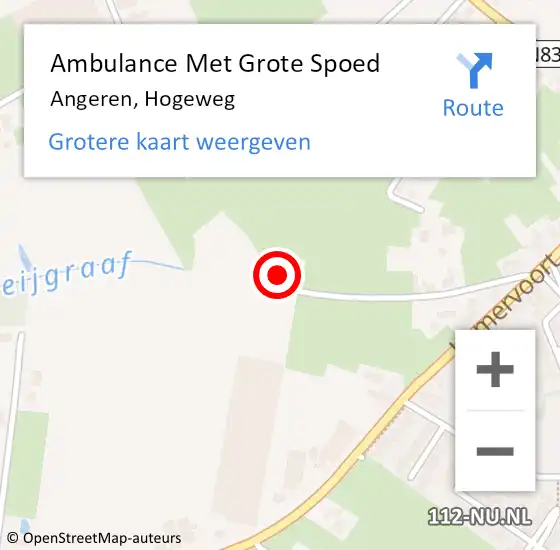 Locatie op kaart van de 112 melding: Ambulance Met Grote Spoed Naar Angeren, Hogeweg op 1 april 2017 18:09