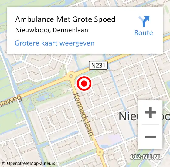 Locatie op kaart van de 112 melding: Ambulance Met Grote Spoed Naar Nieuwkoop, Dennenlaan op 1 april 2017 20:28