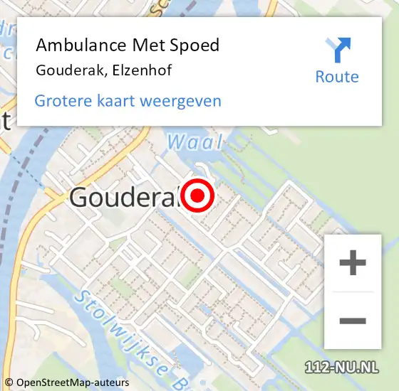 Locatie op kaart van de 112 melding: Ambulance Met Spoed Naar Gouderak, Elzenhof op 1 april 2017 20:34