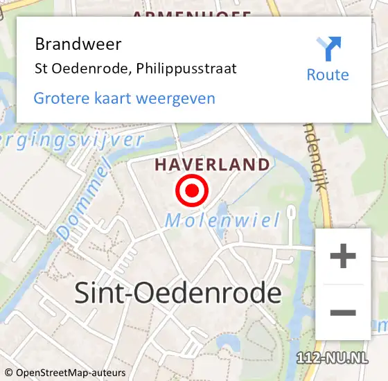 Locatie op kaart van de 112 melding: Brandweer St Oedenrode, Philippusstraat op 1 april 2017 23:14