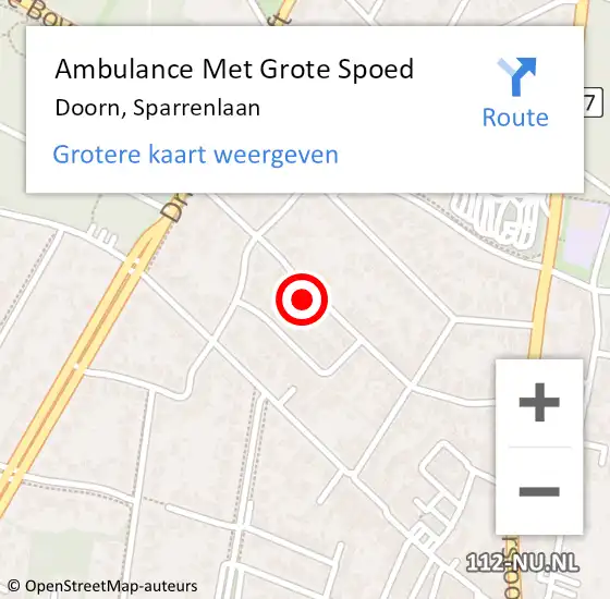 Locatie op kaart van de 112 melding: Ambulance Met Grote Spoed Naar Doorn, Sparrenlaan op 2 april 2017 00:58