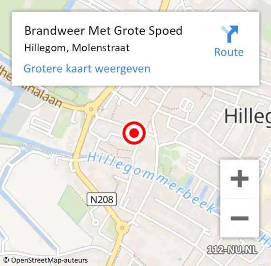 Locatie op kaart van de 112 melding: Brandweer Met Grote Spoed Naar Hillegom, Molenstraat op 2 april 2017 01:02